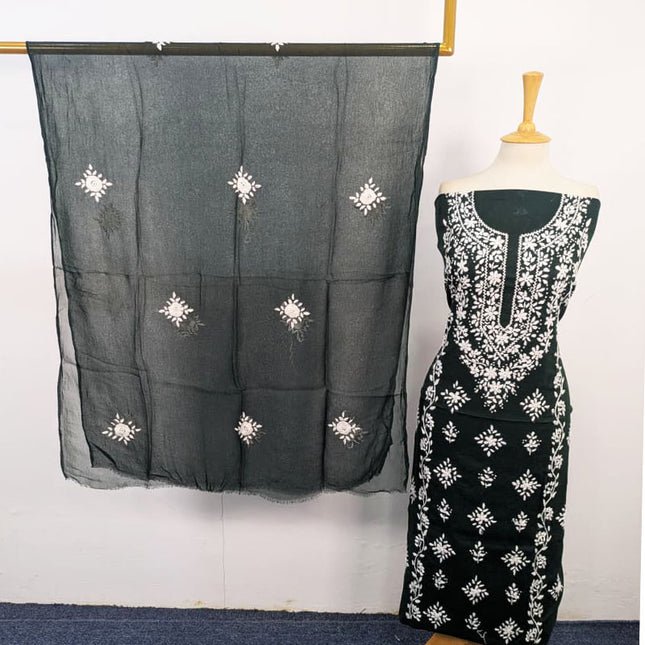Handmade Pakka Tanka Work Lawn Shirt & Chiffon Dupatta 3Pc Unstitched