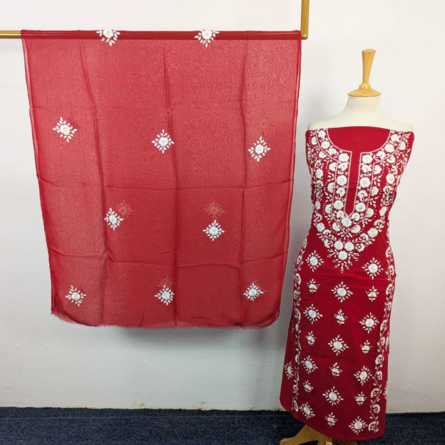 Lawn with Handmade Pakka Tanka Work & Chiffon Dupatta 3Pc Unstitched