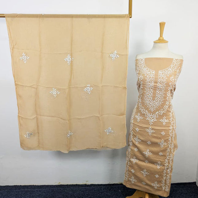 Handmade Pakka Tanka Work Lawn Shirt & Chiffon Dupatta 3Pc Unstitched