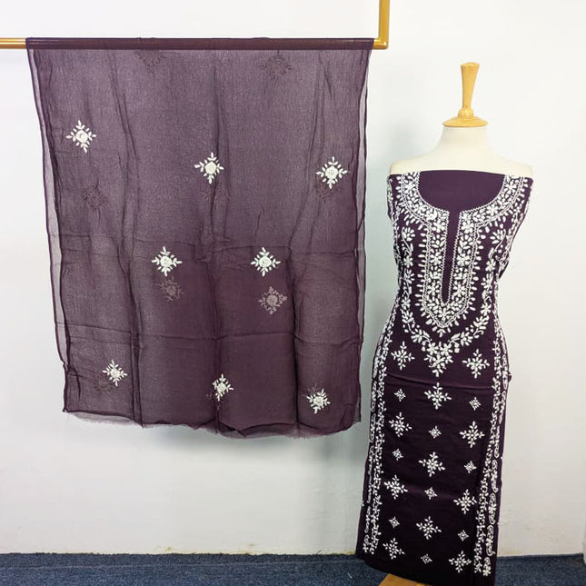 Handmade Pakka Tanka Work Lawn Shirt & Chiffon Dupatta 3Pc Unstitched