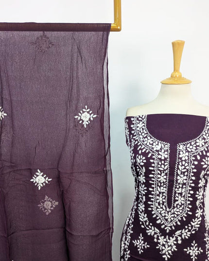 Handmade Pakka Tanka Work Lawn Shirt & Chiffon Dupatta 3Pc Unstitched