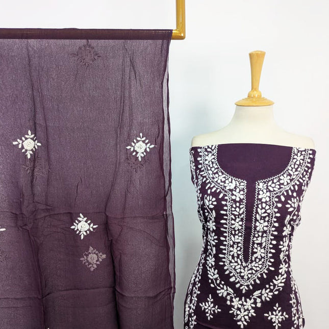 Handmade Pakka Tanka Work Lawn Shirt & Chiffon Dupatta 3Pc Unstitched