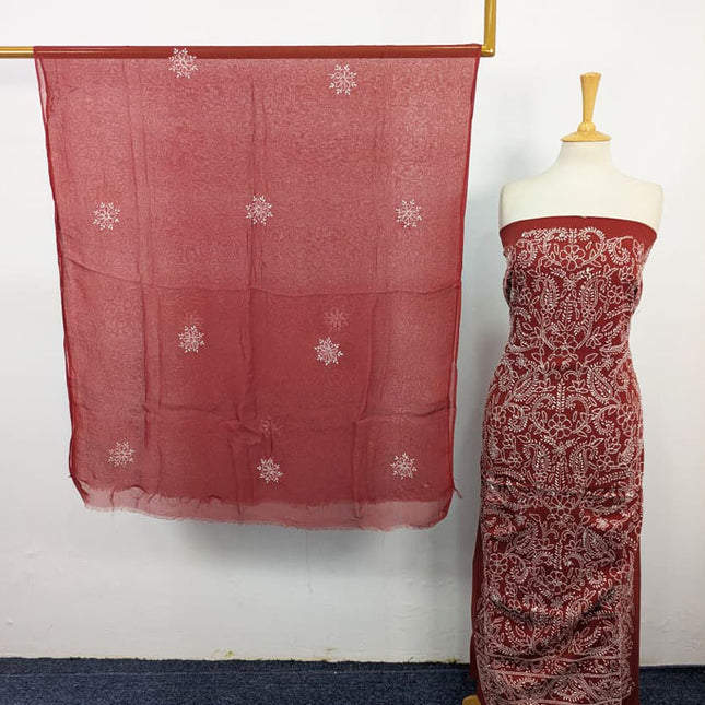 Lawn with Shadow + Chikankari Work Shirt & Chiffon Dupatta 3Pc Unstitched