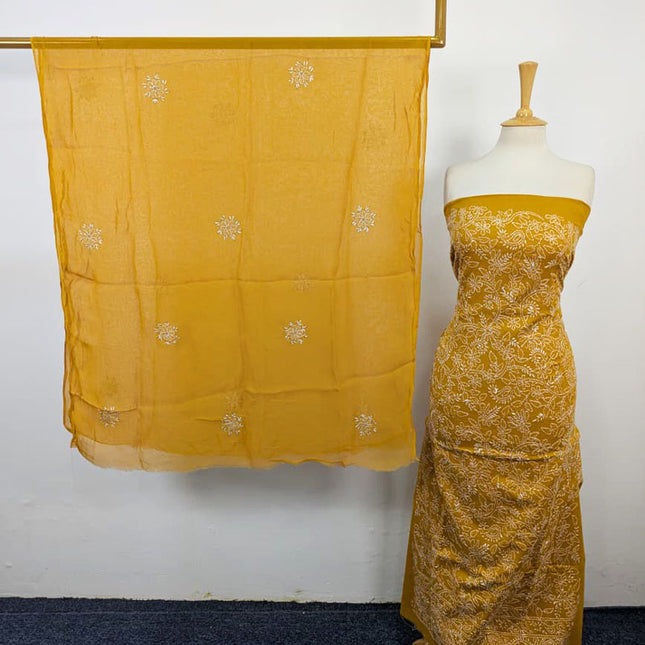 Lawn with Shadow + Chikankari Work Shirt & Chiffon Dupatta 3Pc Unstitched
