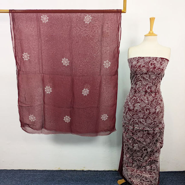 Lawn with Shadow + Chikankari Work Shirt & Chiffon Dupatta 3Pc Unstitched