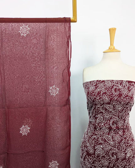Lawn with Shadow + Chikankari Work Shirt & Chiffon Dupatta 3Pc Unstitched