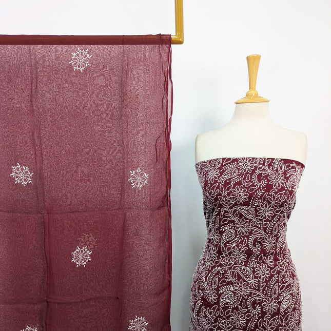 Lawn with Shadow + Chikankari Work Shirt & Chiffon Dupatta 3Pc Unstitched