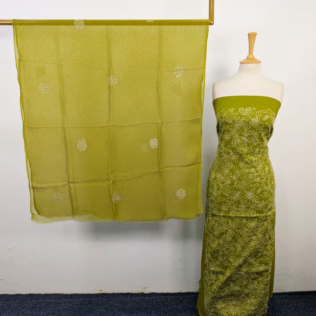 Lawn with Shadow + Chikankari Work Shirt & Chiffon Dupatta 3Pc Unstitched