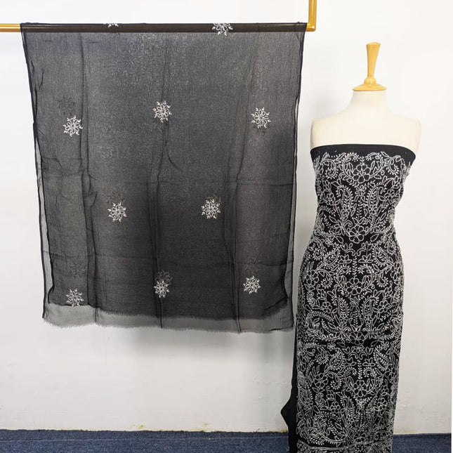 Lawn with Shadow + Chikankari Work Shirt & Chiffon Dupatta 3Pc Unstitched