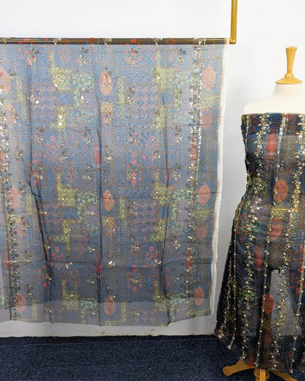 Printed Organza With Pearls Work 4PC Unstitched