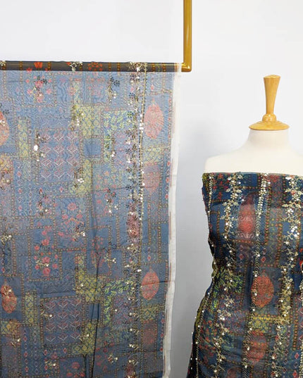 Printed Organza With Pearls Work 4PC Unstitched