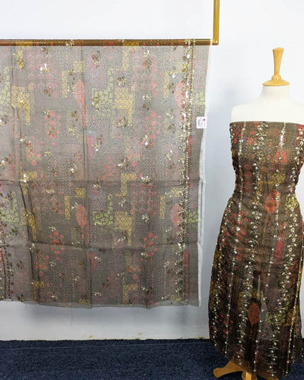 Printed Organza With Pearls Work 4PC Unstitched