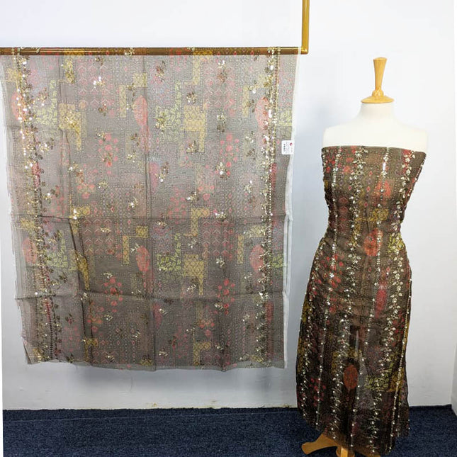 Printed Organza With Pearls Work 4PC Unstitched