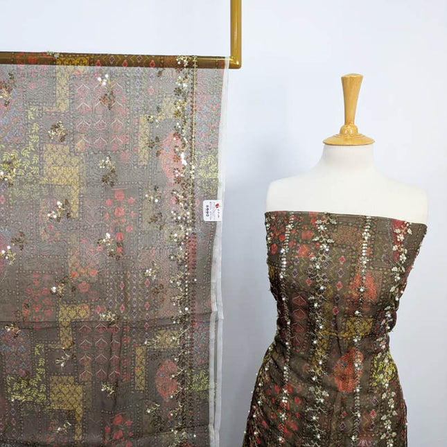 Printed Organza With Pearls Work 4PC Unstitched