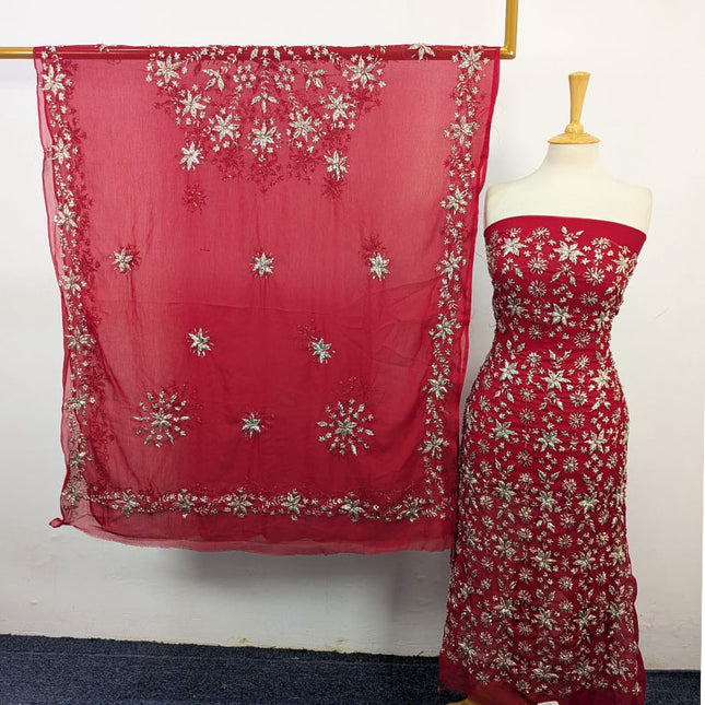 Handmade Full Jaal Gotta Work Chiffon with 4 Sided Border Dupatta 2Pc Unstitched
