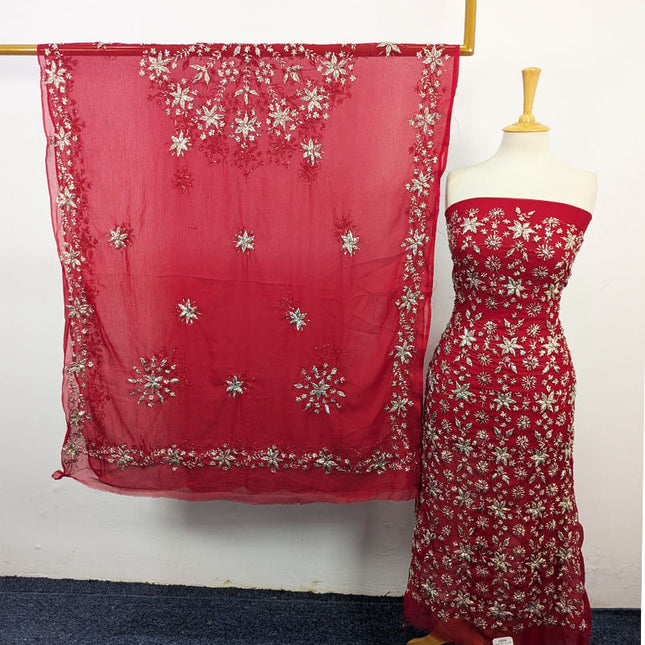 Handmade Full Jaal Gotta Work Chiffon with 4 Sided Border Dupatta 2Pc Unstitched