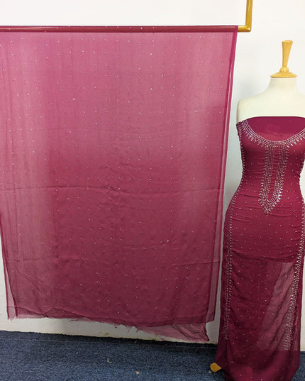 Fancy Crinkle Chiffon with Handmade Mukesh Work 3Pc Unstitched