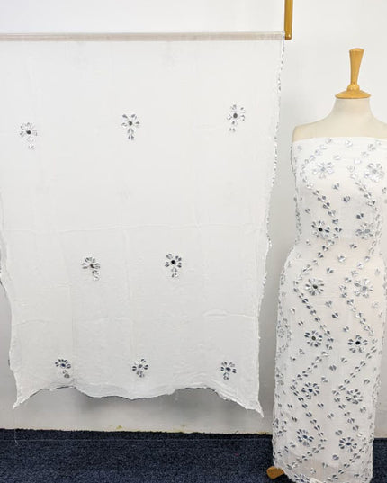 Handmade Silver Gotta + Mirror Work Dyeable Chiffon 2Pc Unstitched