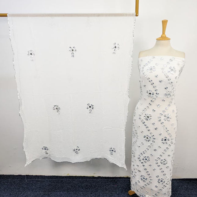 Handmade Silver Gotta + Mirror Work Dyeable Chiffon 2Pc Unstitched