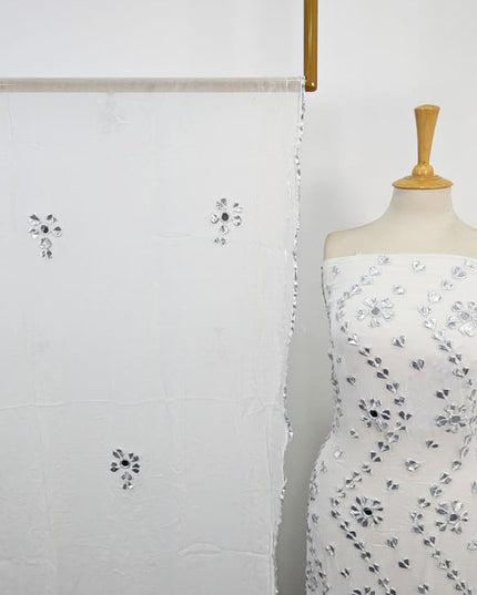 Handmade Silver Gotta + Mirror Work Dyeable Chiffon 2Pc Unstitched