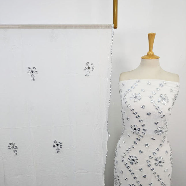 Handmade Silver Gotta + Mirror Work Dyeable Chiffon 2Pc Unstitched