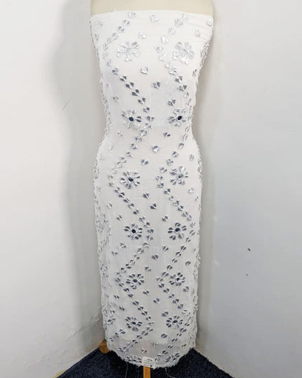 Handmade Silver Gotta + Mirror Work Dyeable Chiffon 2Pc Unstitched