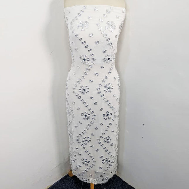 Handmade Silver Gotta + Mirror Work Dyeable Chiffon 2Pc Unstitched