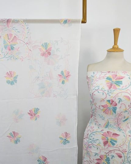 Fancy Chiffon with Multicolor Kacha Tanka Work 2Pc Unstitched (Dyeable)