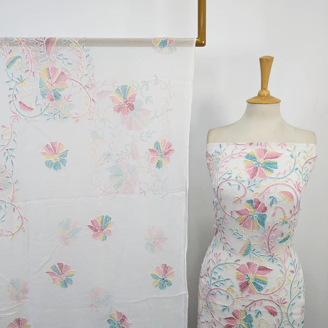 Fancy Chiffon with Multicolor Kacha Tanka Work 2Pc Unstitched (Dyeable)