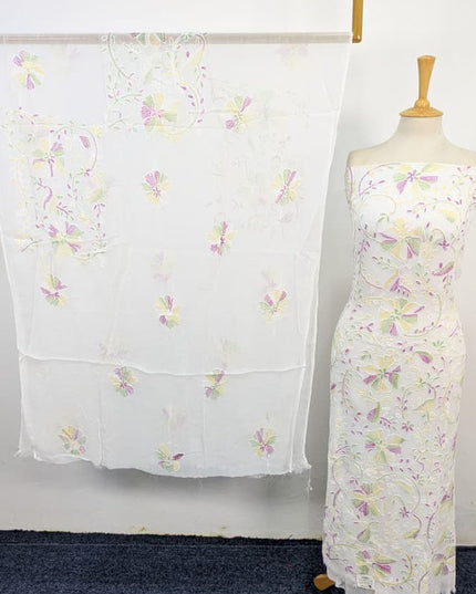 Fancy Chiffon with Multicolor Kacha Tanka Work 2Pc Unstitched (Dyeable)