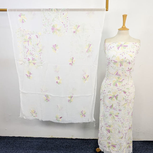 Fancy Chiffon with Multicolor Kacha Tanka Work 2Pc Unstitched (Dyeable)