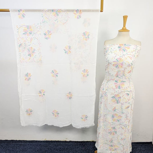 Fancy Chiffon with Multicolor Kacha Tanka Work 2Pc Unstitched (Dyeable)