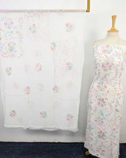 Fancy Chiffon with Multicolor Kacha Tanka Work 2Pc Unstitched (Dyeable)