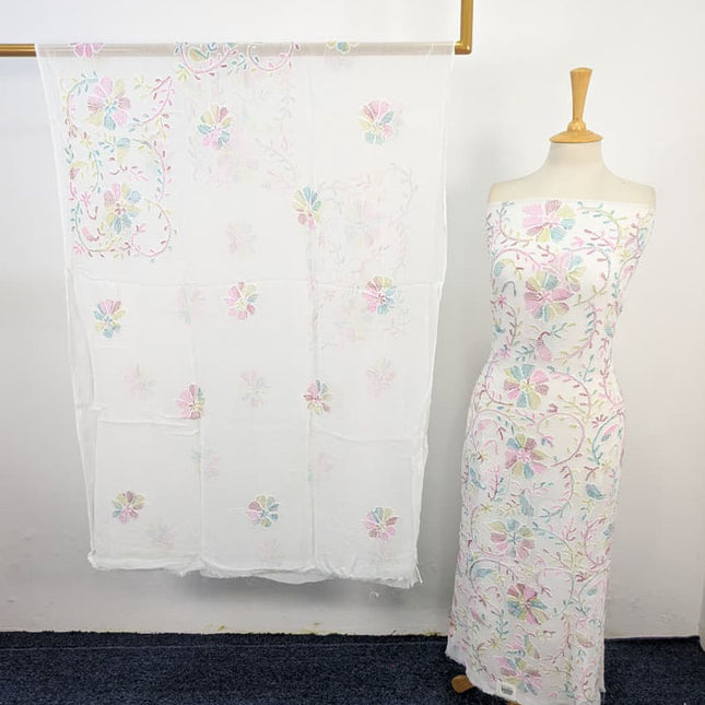 Fancy Chiffon with Multicolor Kacha Tanka Work 2Pc Unstitched (Dyeable)