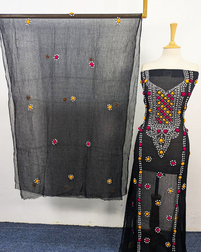 Handmade Multicolor Sindhi Tanka Work Chiffon 2Pc Unstitched