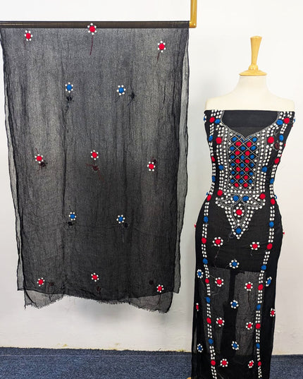 Handmade Multicolor Sindhi Tanka Work Chiffon 2Pc Unstitched