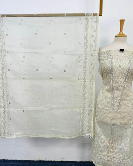 Fancy Embroidered Organza with Self Print Trouser 3Pc Unstitched