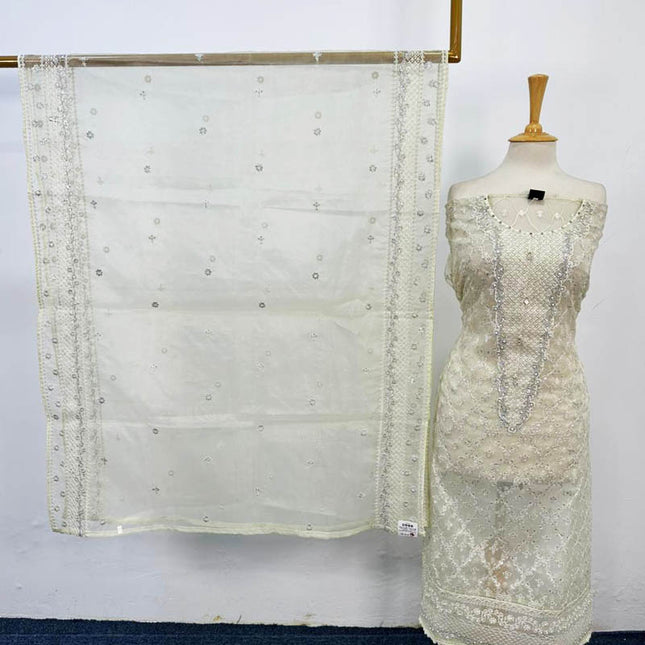 Fancy Embroidered Organza with Self Print Trouser 3Pc Unstitched