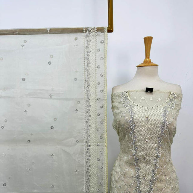 Fancy Embroidered Organza with Self Print Trouser 3Pc Unstitched