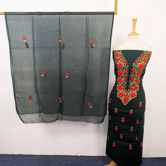 Lawn with Multicolor Ribbon Work & Chiffon Dupatta 3Pc Unstitched