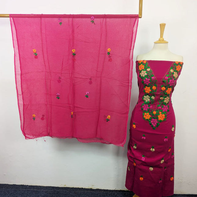 Lawn with Multicolor Ribbon Work & Chiffon Dupatta 3Pc Unstitched