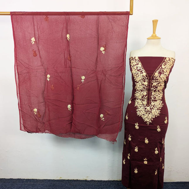 Handmade Ribbon Work Lawn Shirt with Chiffon Dupatta 3Pc Unstitched