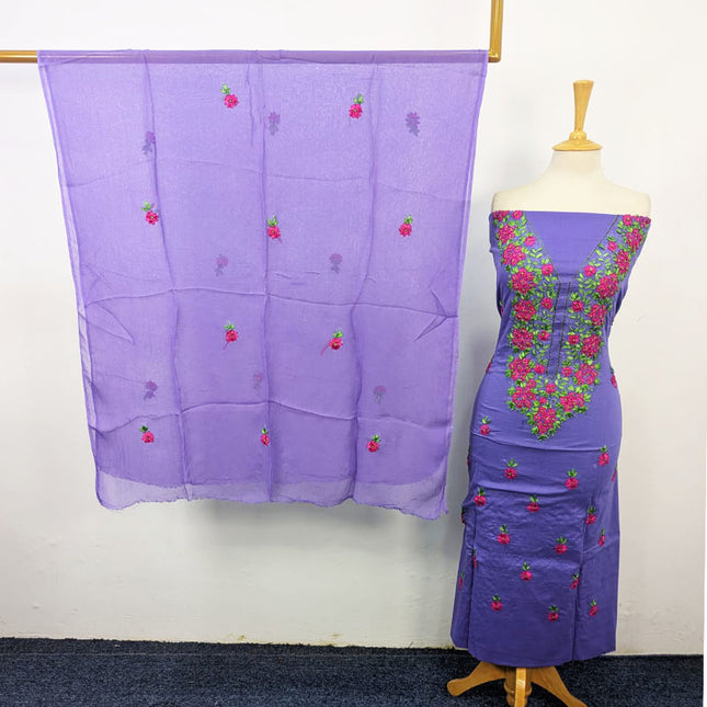 Lawn with Multicolor Ribbon Work & Chiffon Dupatta 3Pc Unstitched
