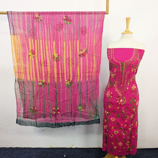 Balochi Tanka + Mirror Work Lawn with Tie & Dye Chiffon Dupatta 3Pc Unstitched