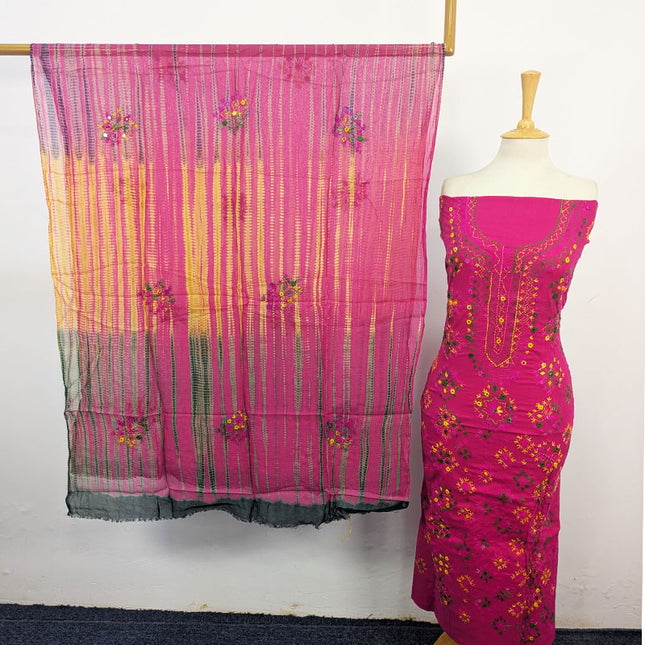 Balochi Tanka + Mirror Work Lawn with Tie & Dye Chiffon Dupatta 3Pc Unstitched