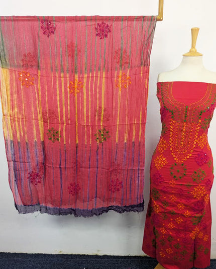 Balochi Tanka + Mirror Work Lawn with Tie & Dye Chiffon Dupatta 3Pc Unstitched