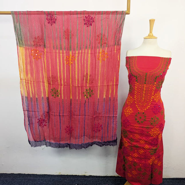 Balochi Tanka + Mirror Work Lawn with Tie & Dye Chiffon Dupatta 3Pc Unstitched