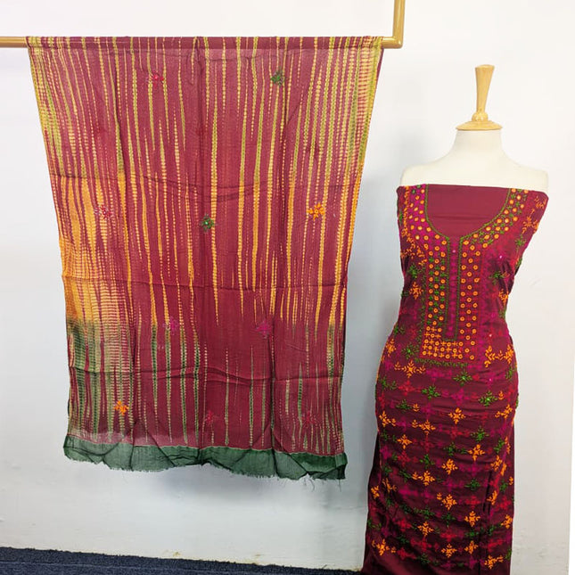 Lawn with Balochi Tanka Mirror Work + Tie & Dye Chiffon Dupatta 3Pc Unstitched