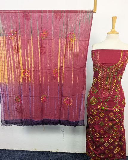 Balochi Tanka + Mirror Work Lawn with Tie & Dye Chiffon Dupatta 3Pc Unstitched
