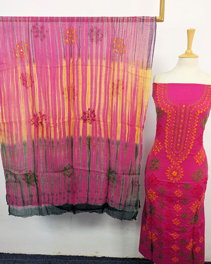 Balochi Tanka + Mirror Work Lawn with Tie & Dye Chiffon Dupatta 3Pc Unstitched